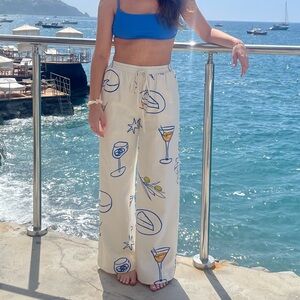 Blue Bikini Top and White Beach Pants